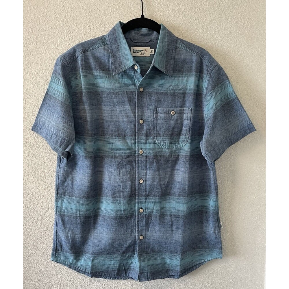 Wellen Men's Shirt Size Sm Organic Cotton Hemp Blue Striped Surf Beachy SS